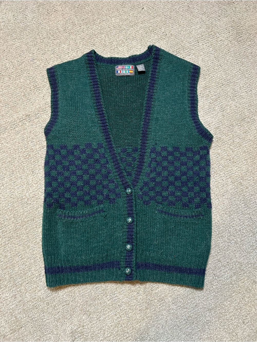 Vintage Y2K Super Rare Green Blue Paris Wool Blend Sweater Vest Multicolor Sz M